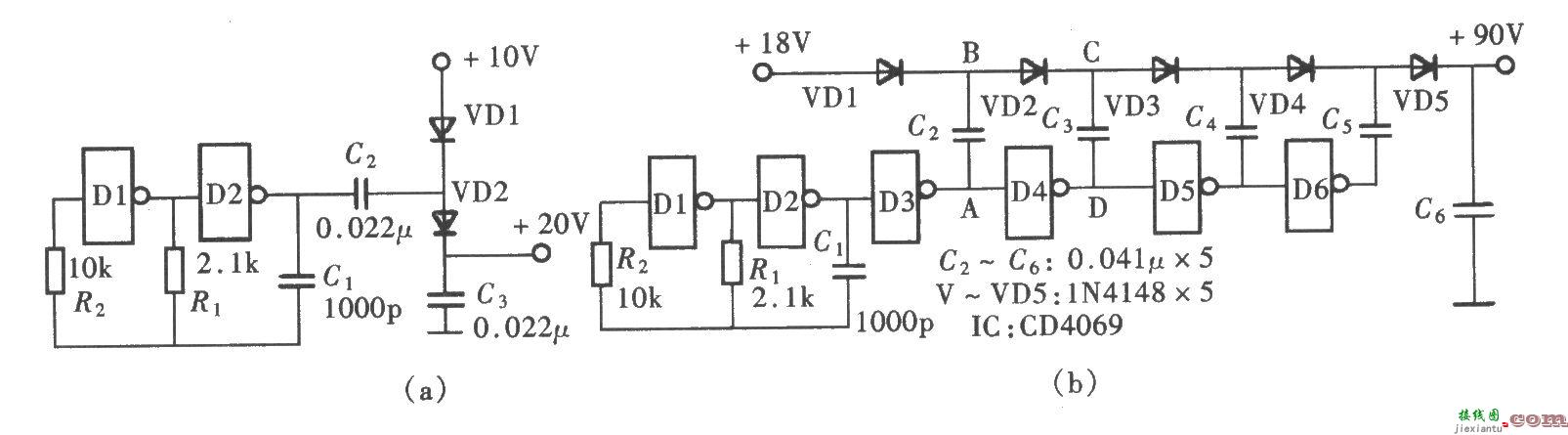 用门电路组成的倍压升压电路(CD4069)  第1张