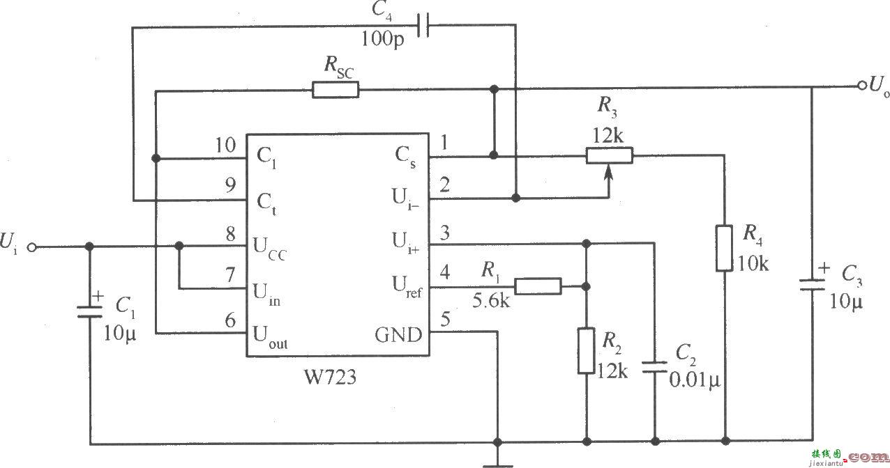 正固定输出电压W723集成稳压器的典型应用电路  第1张