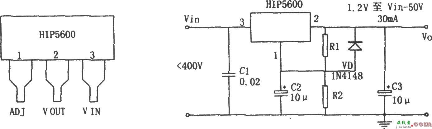 用高压线性稳睚器HIP5600构成的小功率无变压器稳压电源  第1张