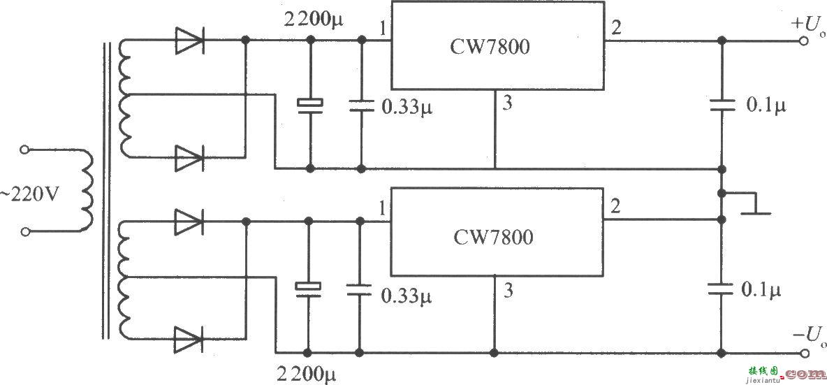 CW7800构成的正、负电压同时输出的集成稳压电源电路  第1张