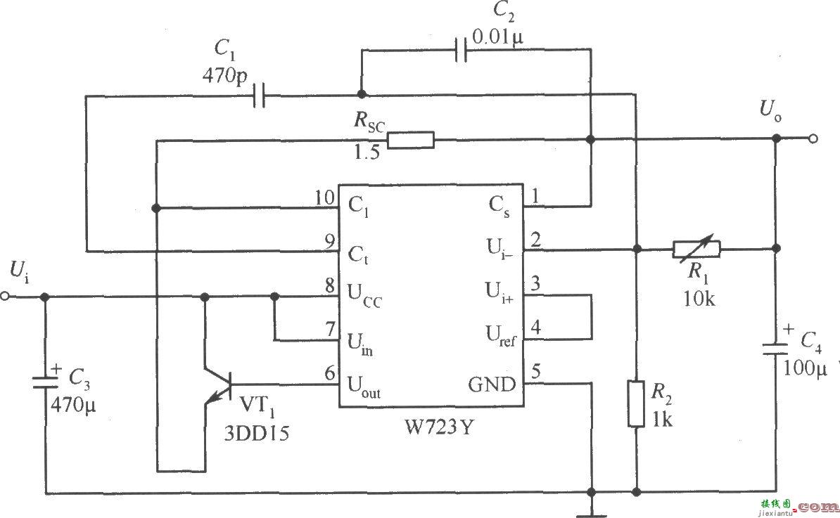 W723的高压限流型扩大输出电流应用电路  第1张