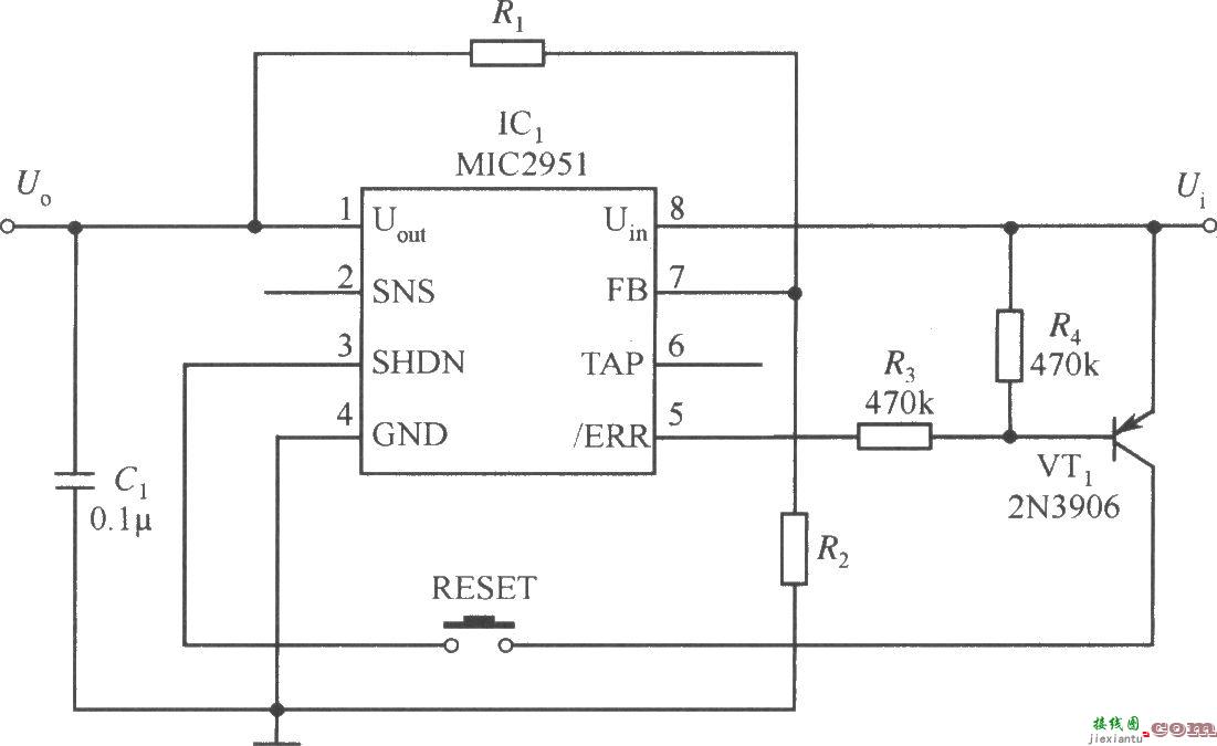 MIC2951构成的一旦有出错信号就能及时关断输出的稳压电源电路  第1张