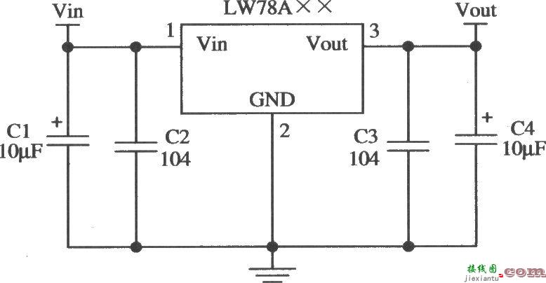 三端固定输出正集成稳压器LW78A××的典型应用电路  第1张