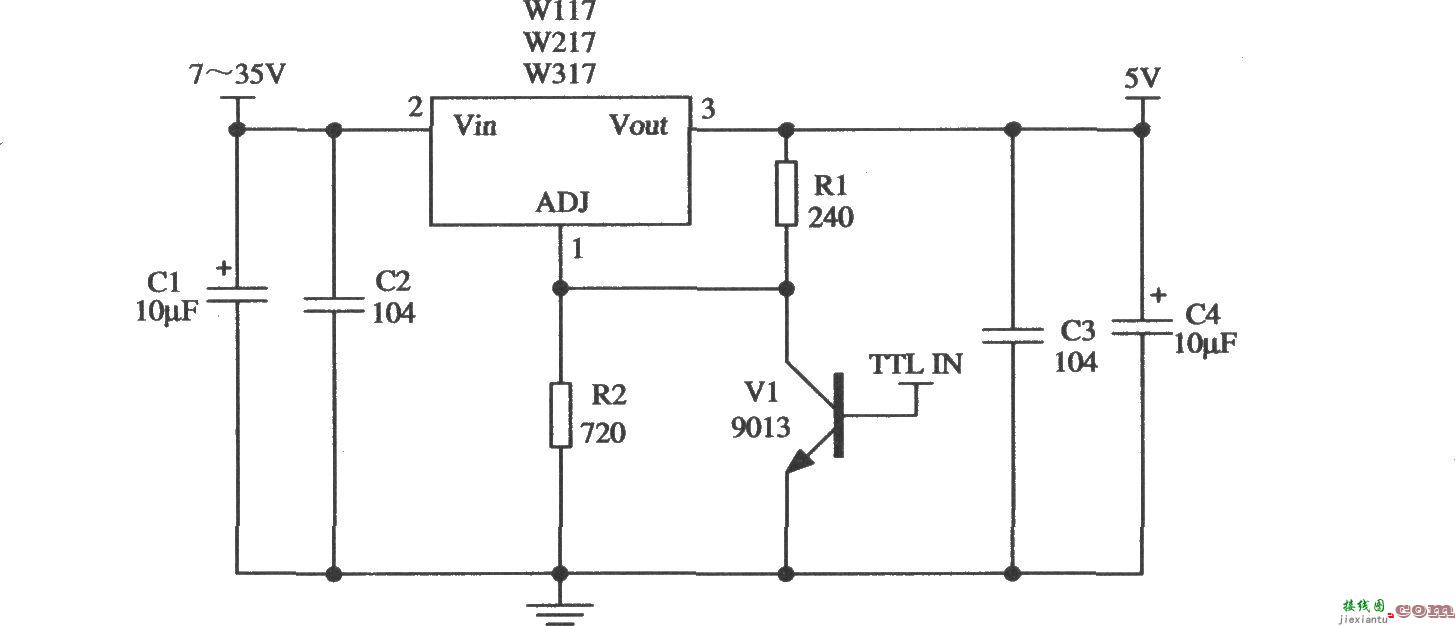 由Wll7／W217／W317构成的控制稳压器应用电路  第1张