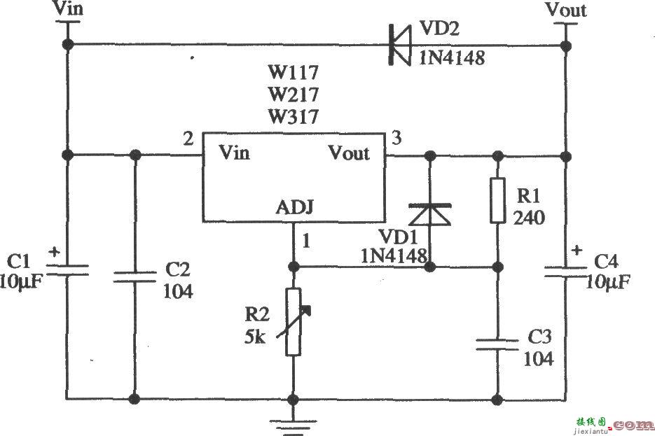 由W317L／W317M／W317构成的加保护二极管的标准应用电路  第1张