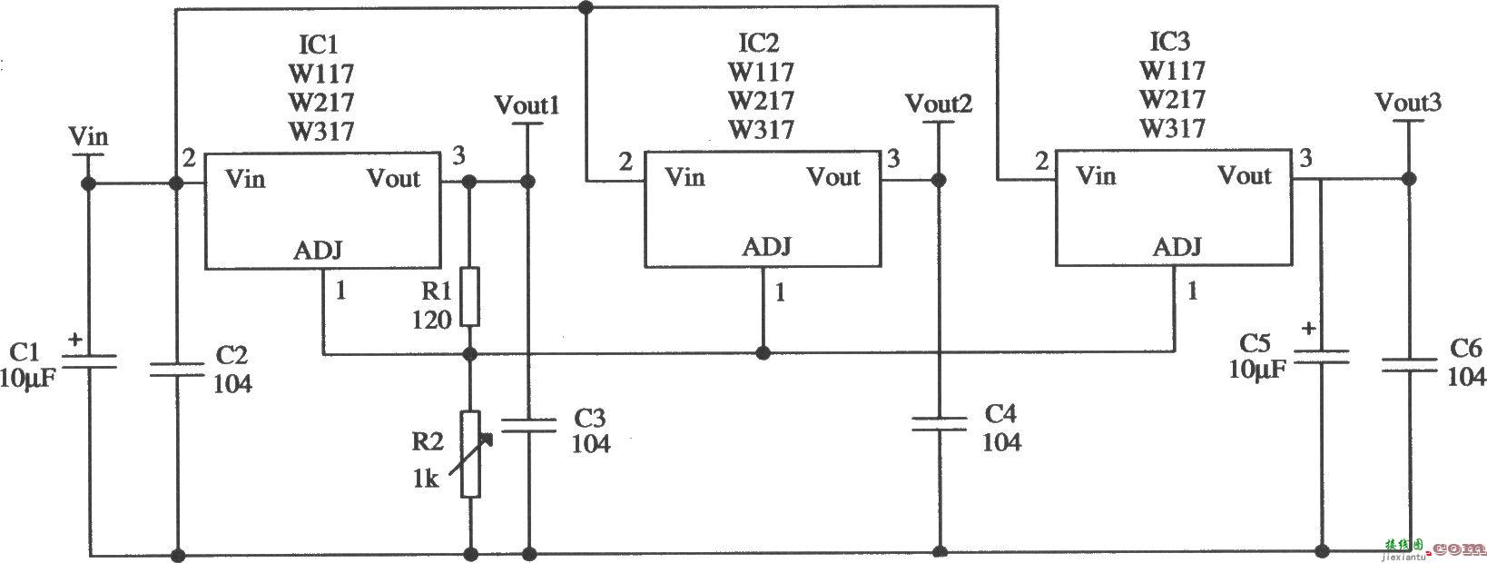 由Wll7／W217／W317构成的印制板通用电源的应用电路  第1张