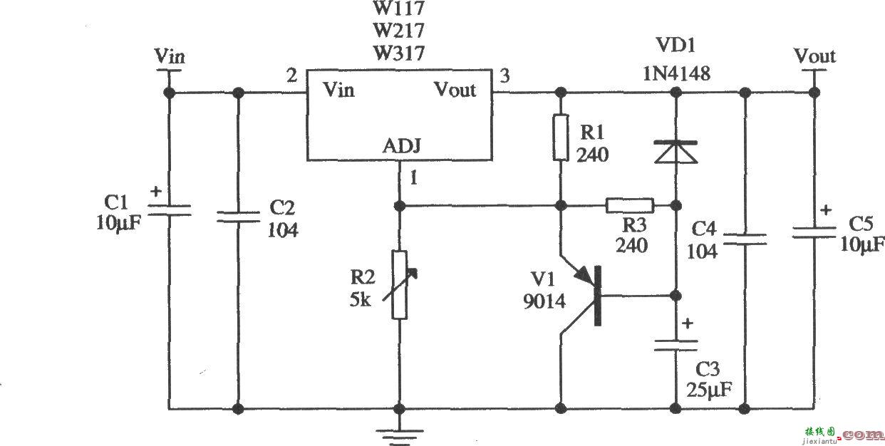 由W317L／W317M／W317构成的慢启动15V输出的稳压器应用电路  第1张