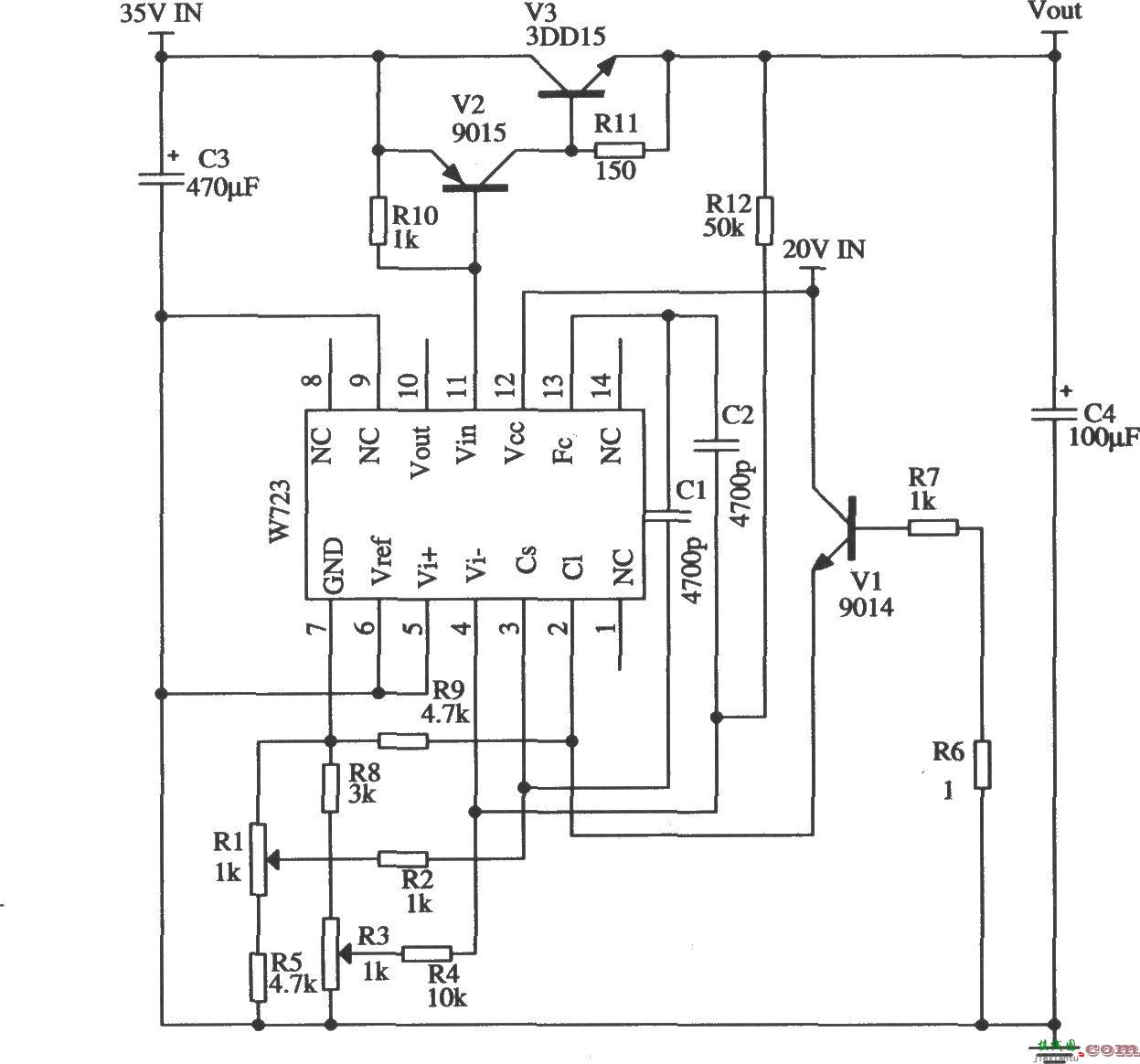 W723的输出电压和电流均可调的应用电路  第1张