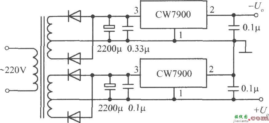 CW7900构成的正、负输出电压集成稳压电源电路之一  第1张