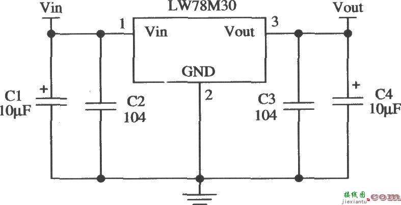 三端固定输出正集成稳压器LW78M30的应用电路  第1张