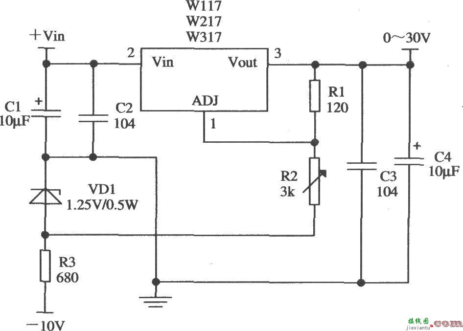 由Wll7／W217／W317构成的输出电压0～30V连续可调的应用电路  第1张