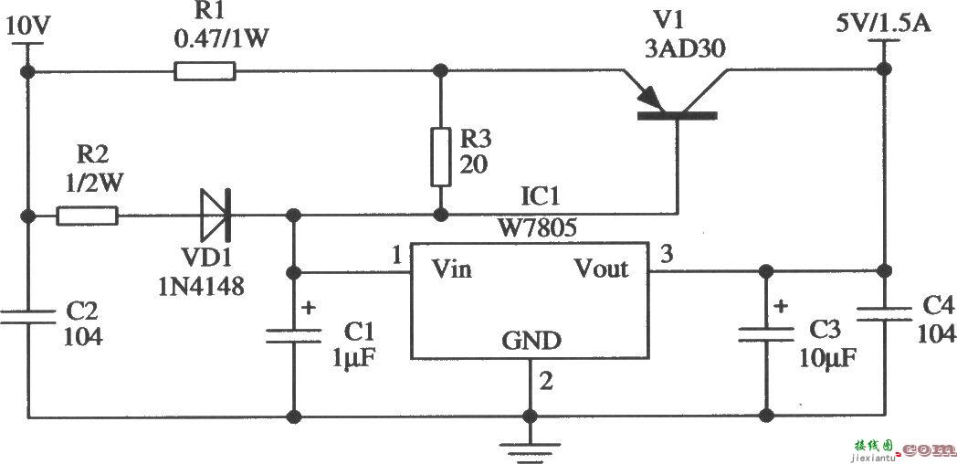 构成TTL电路供电电源的应用电路(W7805)  第1张