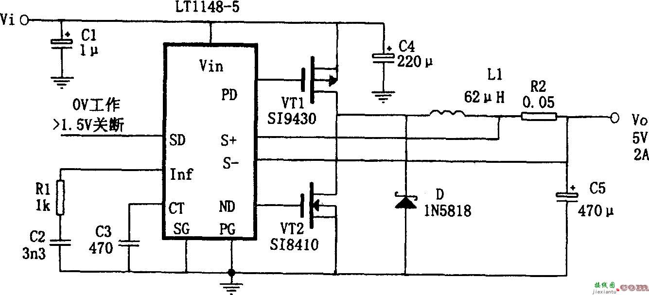 用高效开关控制器LT1148-5制作的2A降压直流变换电源  第1张