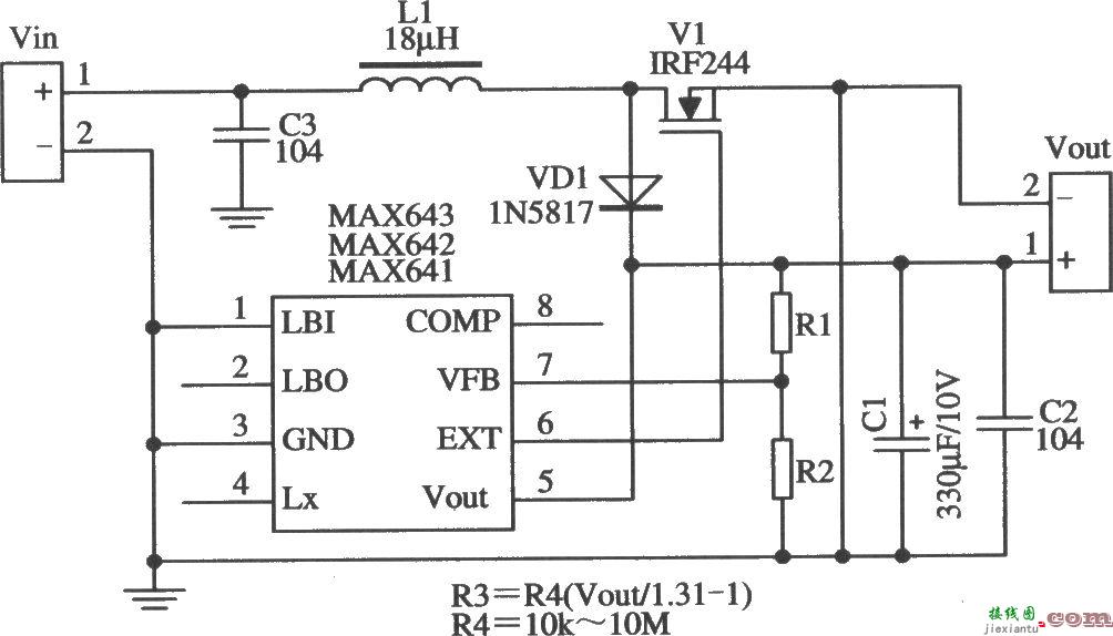 MAX641/MAX642构成的输出电压可调的应用电路  第1张