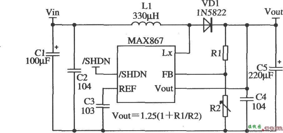 MAX867构成的输出电压可以调节的应用电路  第1张