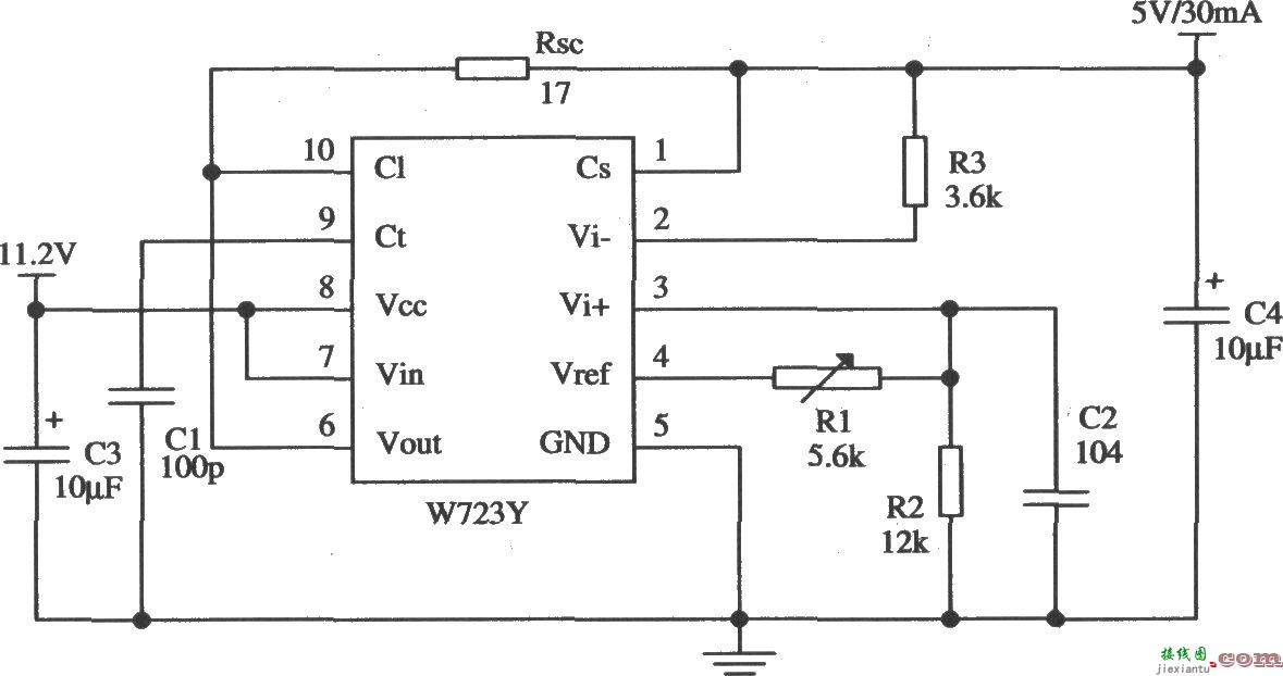 由W723构成的输出电压比基准电压低的应用电路  第1张