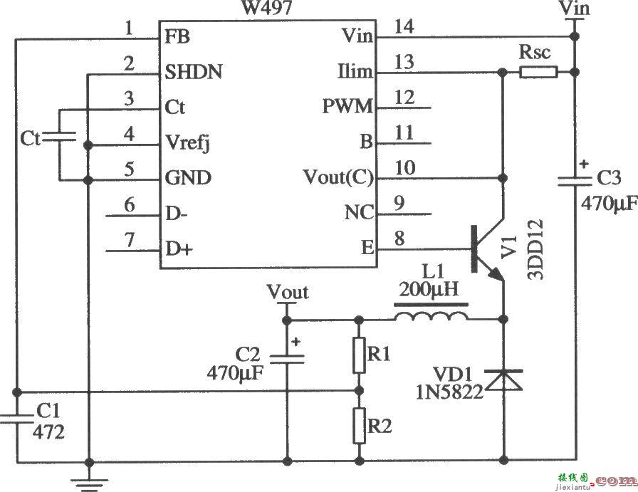 W497的降压型扩流应用电路  第1张