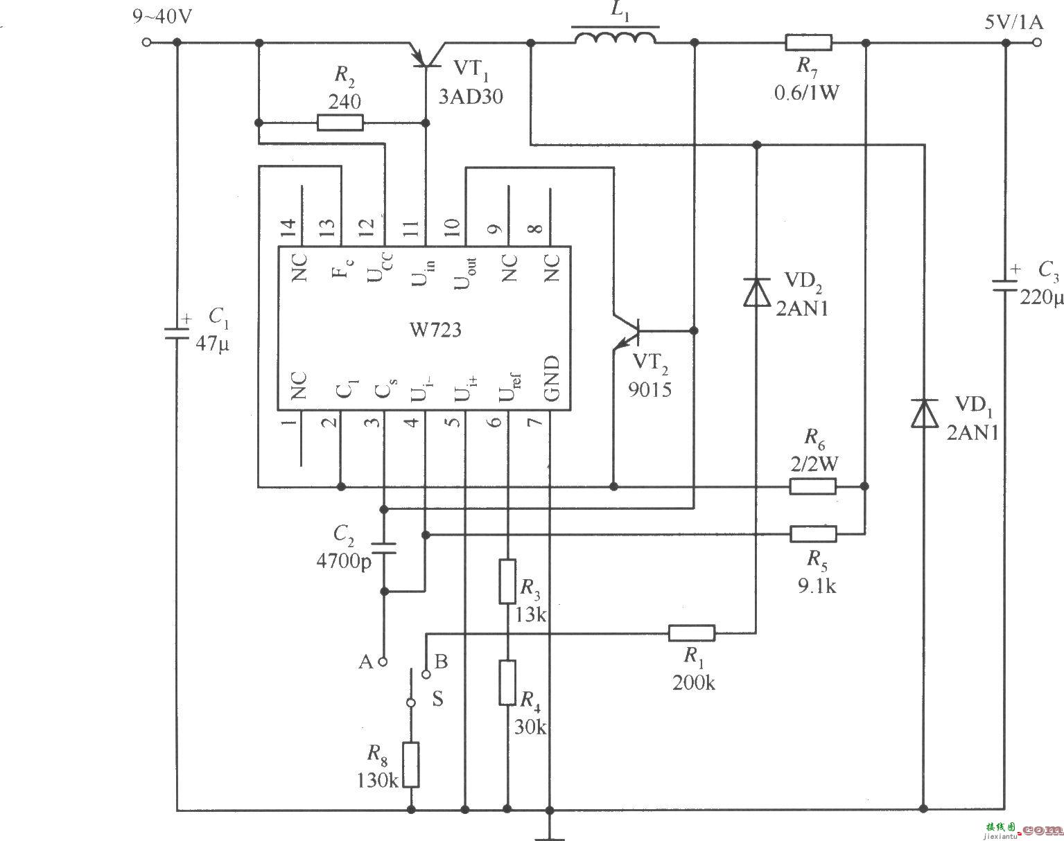 W723组成的开关稳压器应用电路  第1张