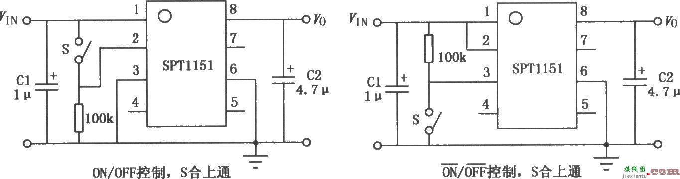 SPT1141／1151多功能开关控制器的典型应用电路  第2张