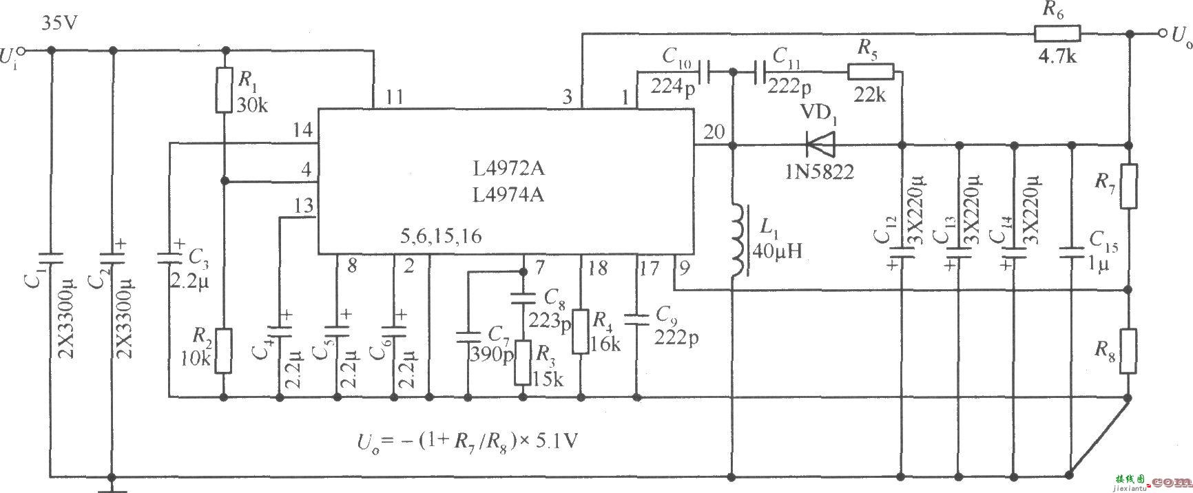 由LTC1628-SYNC构成的输出为5V、5A，3.3V、5A双路直流稳压电源电路  第1张