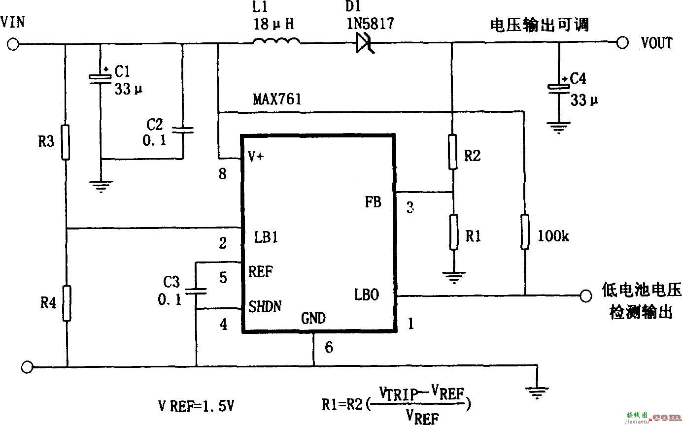 MAX761构成的可调输出升压电源  第1张