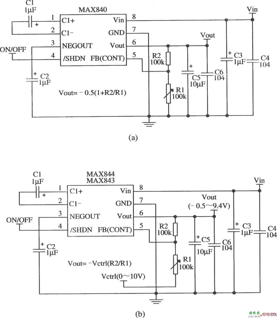 MAX840/MAX843构成输出电压连续可调的应用电路  第1张