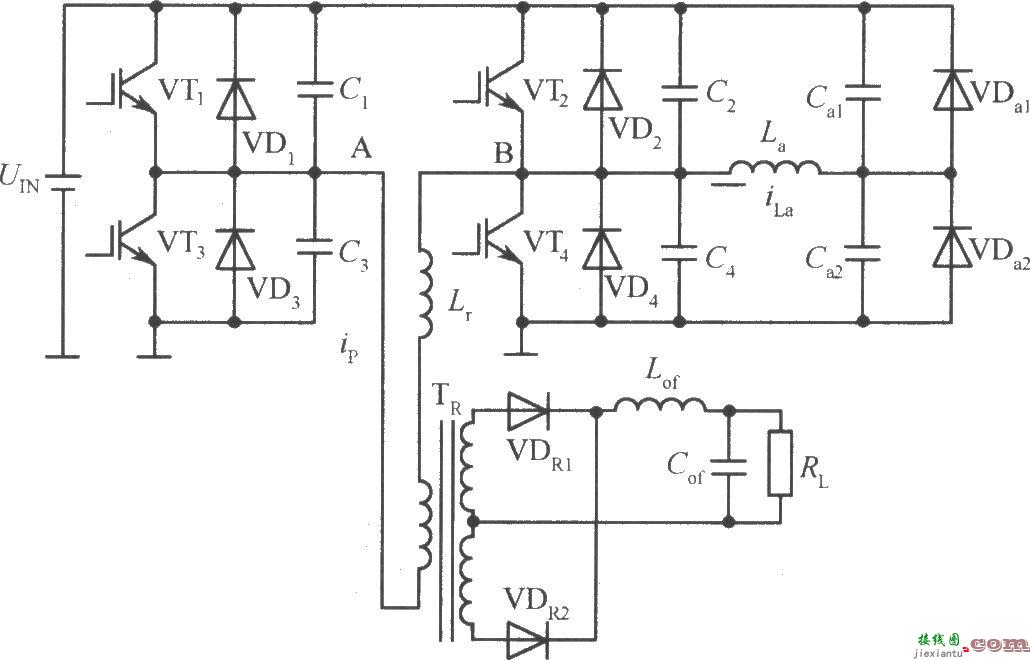 移相控制零电压PWM DC/DC全桥变换器主电路原理图  第1张