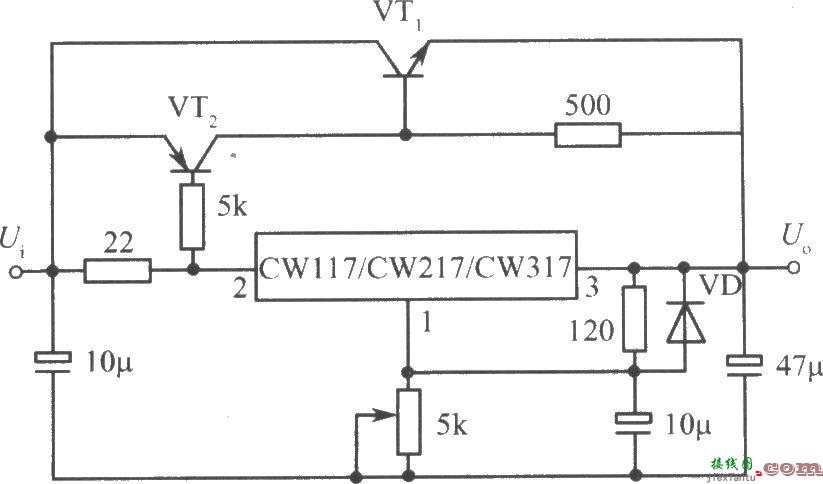 CW117/CW217/CW317构成的用NPN型晶体管扩流的集成稳压电源  第1张
