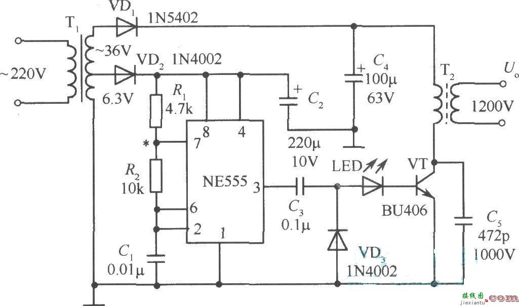 霓虹灯高压电源电路  第1张