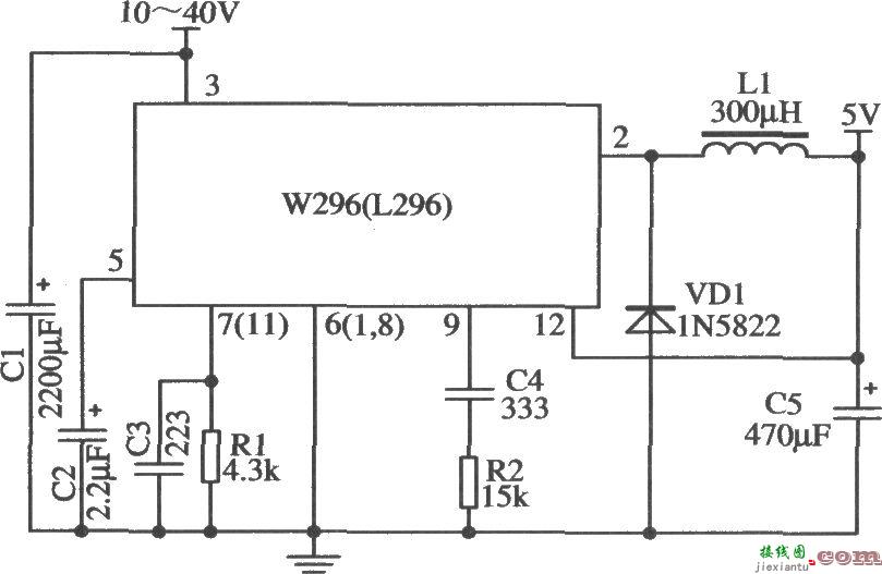 W296构成的外围元器件最少的5V／4A应用电路  第1张