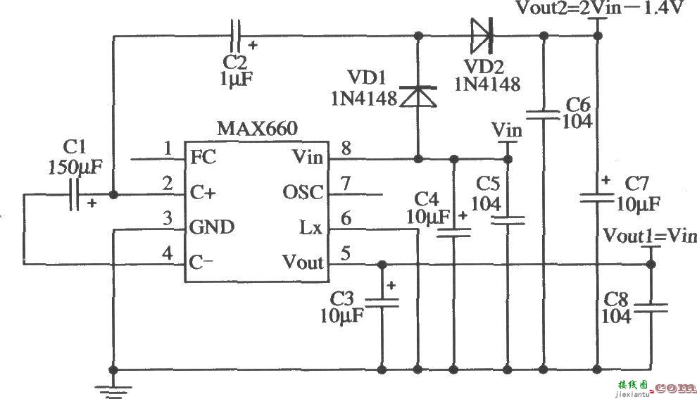 MAX660构成输出两种电压的应用电路  第1张