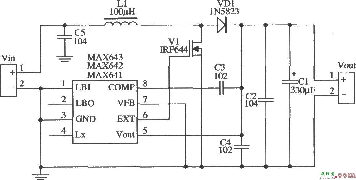 MAX641/MAX642构成的输出电流较大的升压型应用电路  第1张