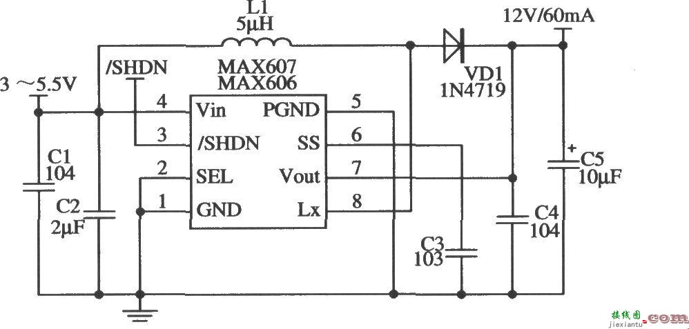 MAX606/MAX607构成l2V输出的应用电路  第1张