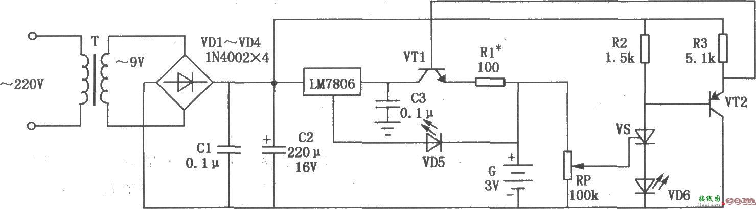 LM7806构成的全自动镍镉电池充电电路  第1张