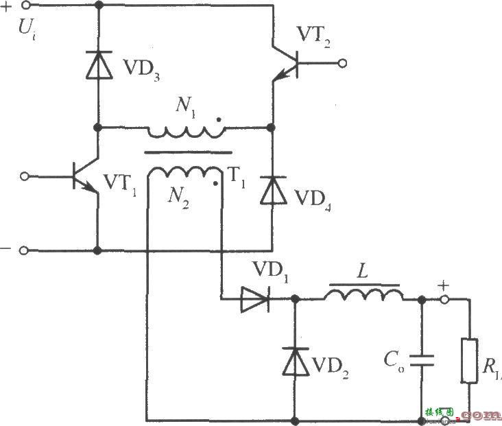 两只晶体管、二极管钳位的单端正激变换器电路  第1张