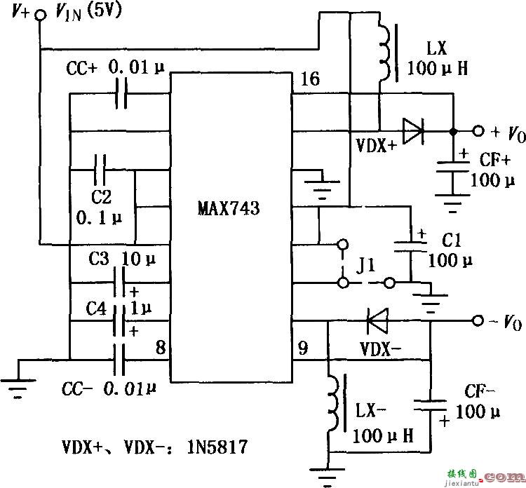 MAX743升压开关型DC-DC变换器的典型应用电路  第1张