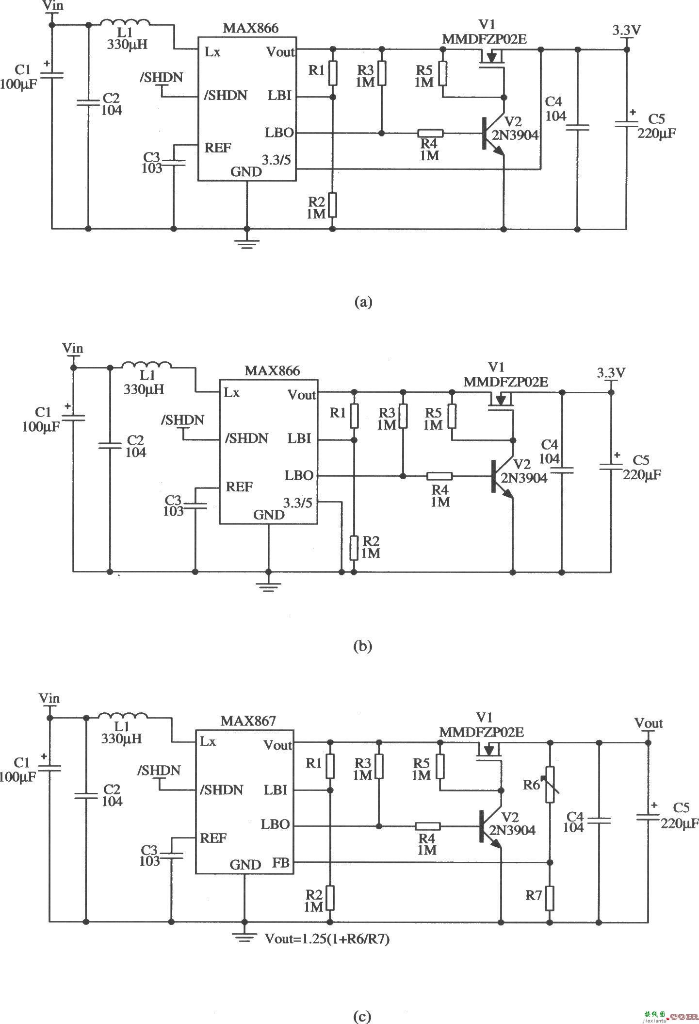 低MAX867/MAX867构成输入电压启动的应用电路  第1张