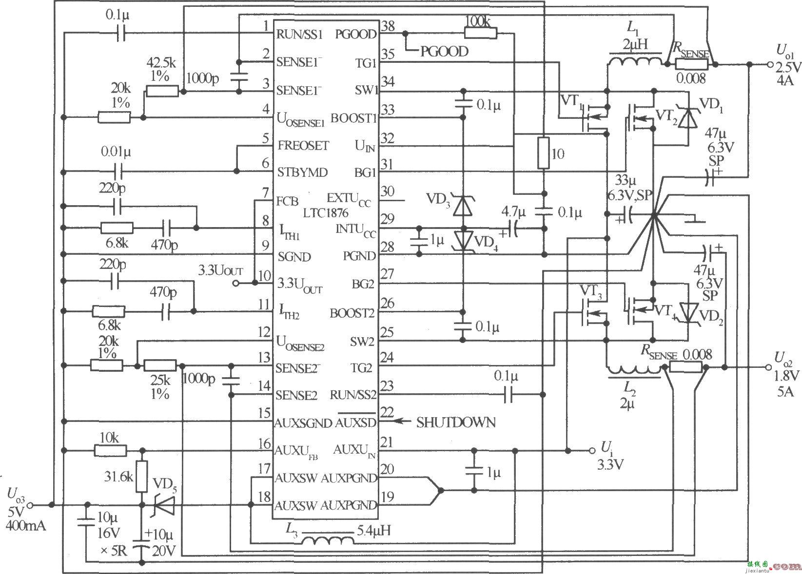 1.8V，2.5V和5V三输出直流稳压电源电路  第1张