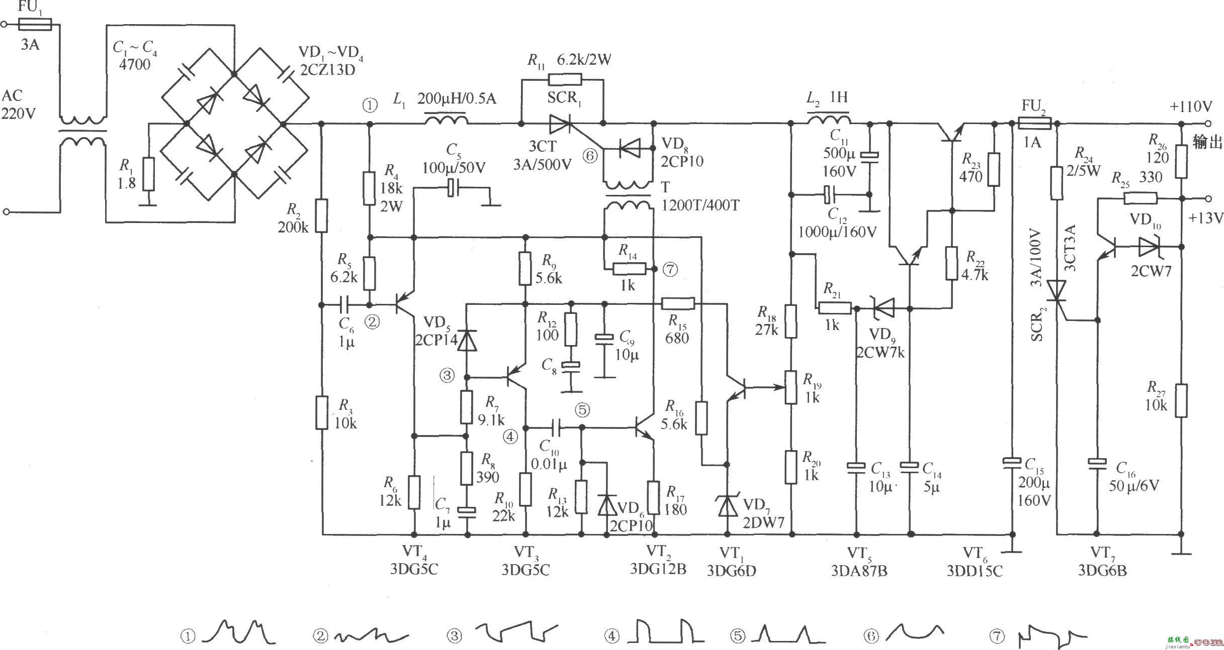 可控硅纹波触发式开关稳压电源实用电路  第1张