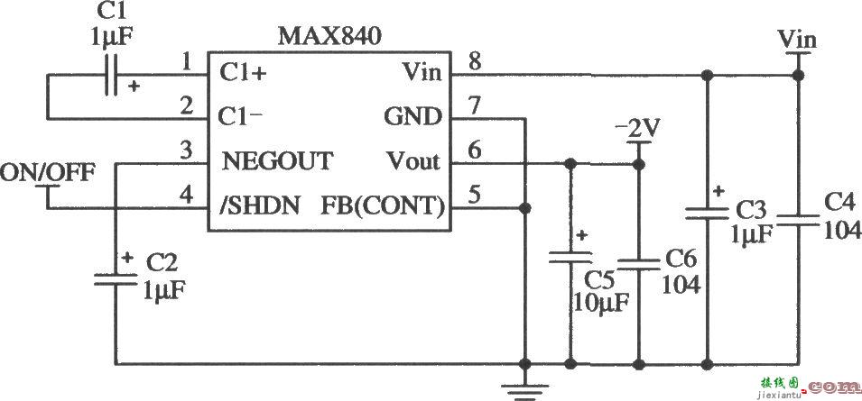 开关集成稳压器MAX840／MAX843／MAX844的典型应用电路  第1张