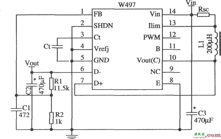 由W497构成的升压型开关稳压器的应用电路  第1张