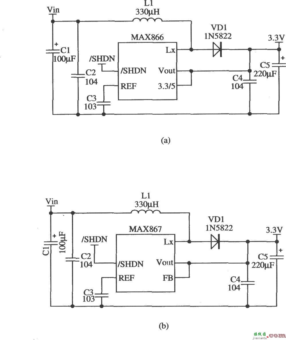 开关集成稳压器MAX866／MAX867的典型应用电路  第1张