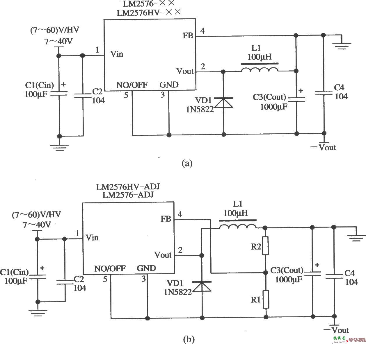 LM2576构成的输出电压极性反转的稳压器应用电路  第1张