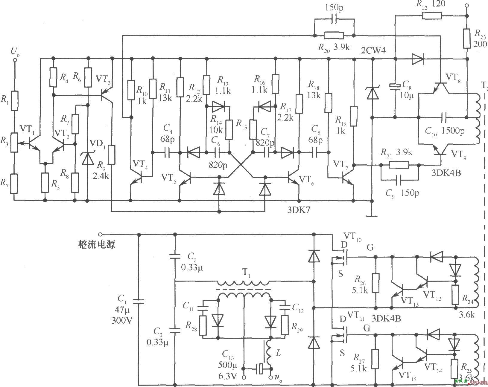 频率调制式开关稳压电源电路之一  第1张