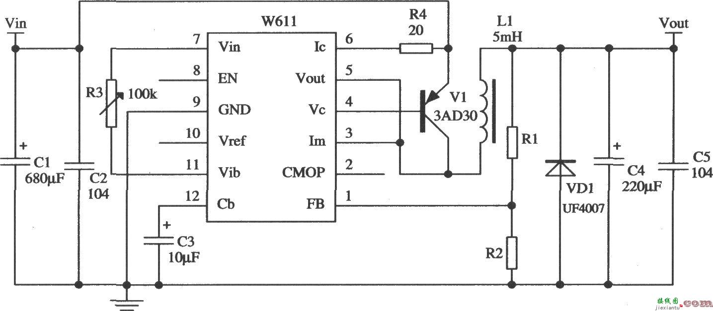 用W611构成开关稳压电源的应用电路1  第1张
