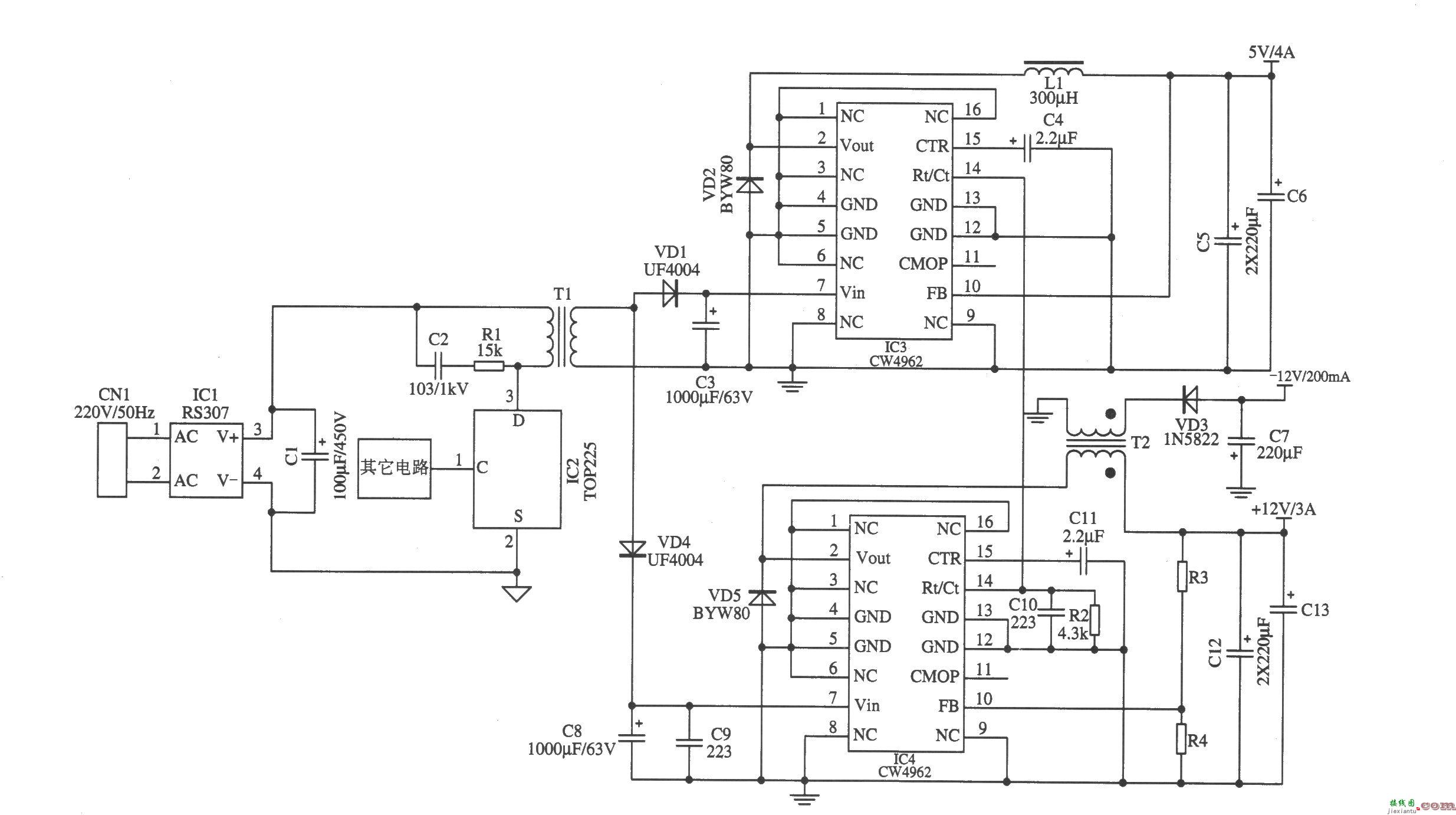 CW4962构成的开关电源降压后作为前级输入电源(1)  第1张