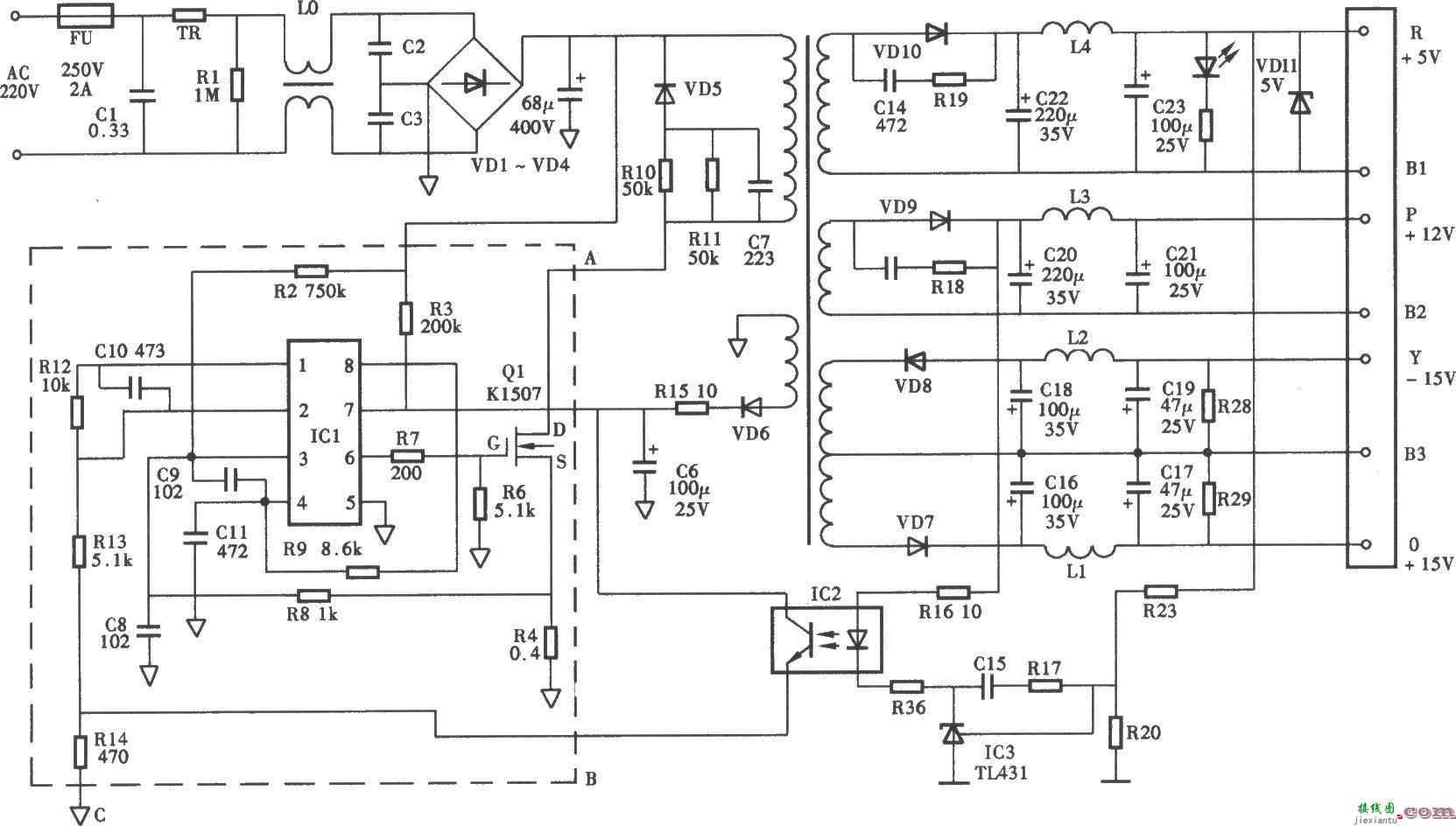 SQ3036扫描仪开关电源电路  第1张