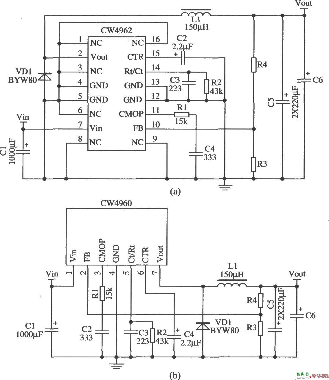 开关集成稳压器CW4962／CW4960的典型应用电路  第1张