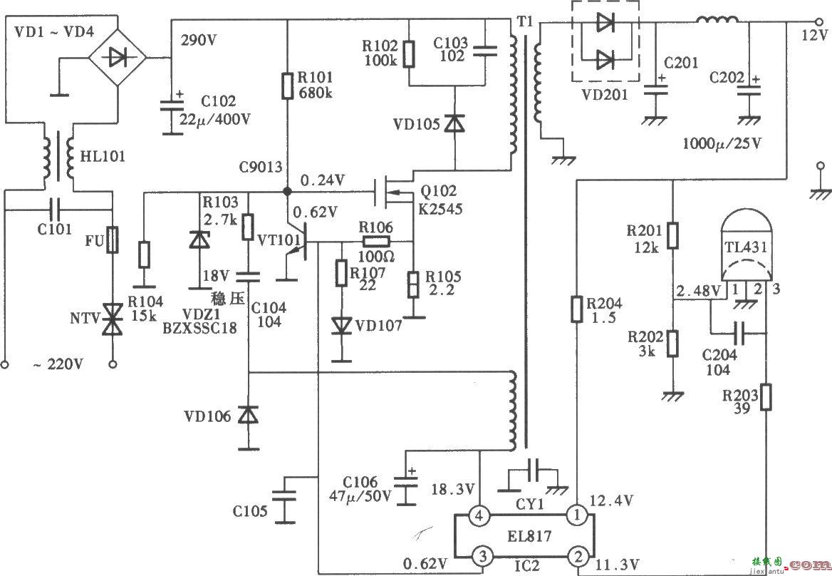 利视达液晶小彩电开关电源(EL817)电路  第1张