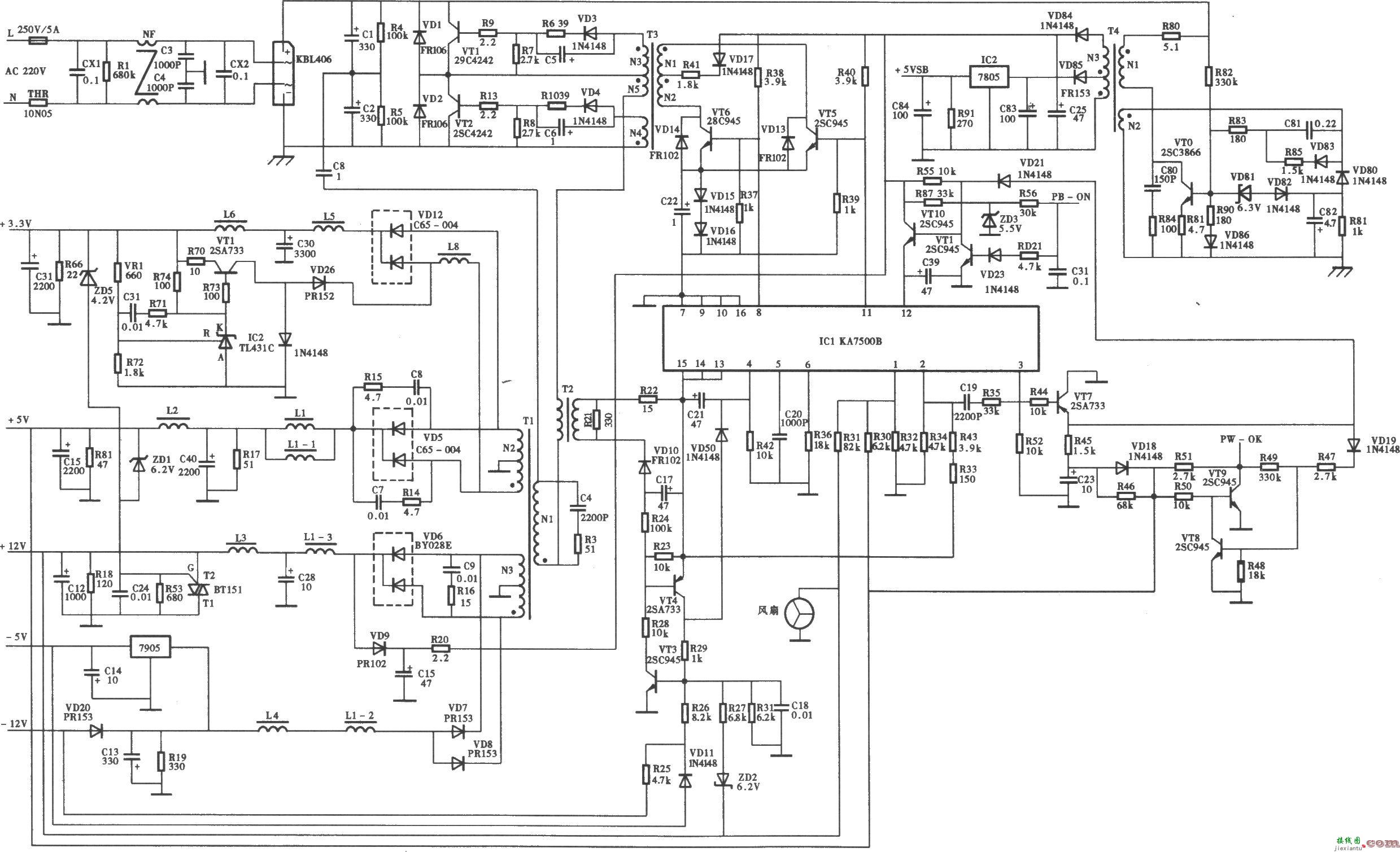 同创ATX-200SE-3型开关电源(KA7500B) 电路  第1张